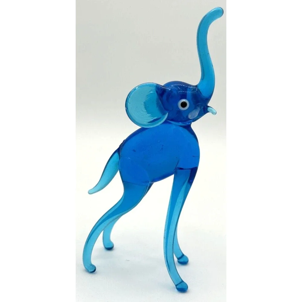 Vintage Blown Glass Blue Elephant Figurine 4.5